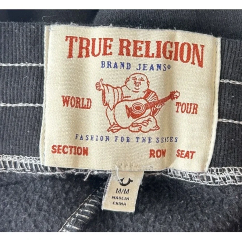 True Religion Sweatpants MEDIUM Black White Big T Contrast Stitch Joggers Y2K
